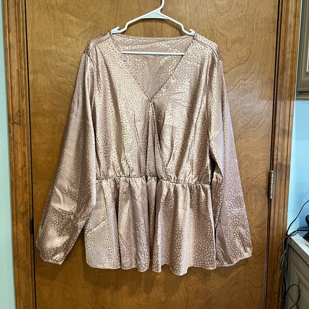 SHEIN plus size metallic animal print faux wrap long sleeve blouse with belt